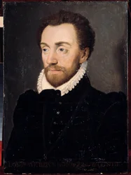 Portrett av Louis I av Bourbon, første prins av Conde (Bourbon-Conde) (1530-1569) i 1561. Maleri av den franske skolen på 1500-tallet. Dim. 032x0,23m. Versailles, slottene i Versailles og Trianon