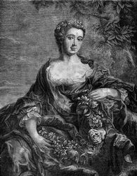 Portrett av Madame de Chateauroux, Marie-Anne de Mailly-Nesle (1717-1744), favoritt til kong Louis XV. Inngravering i "Prostitusjonens og utskeielsens historie blant alle verdens folkeslag fra antikken til i dag" av Dr. Th. -F. Debray. 1879.