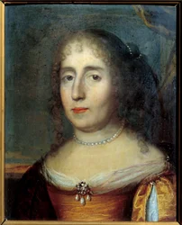 Portrett av Madame de Scudery (eller Madeleine de Scuderi (1607 - 1701), fransk kvinne med bokstaver). Anonymt maleri av den franske skolen