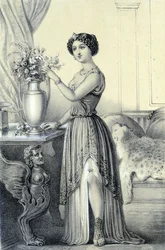 Portrett av Mademoiselle de Fontenay eller Teresa (Theresa eller Terezia) Cabarrus, kjent som Madame Tallien (Talien) - i "Galerie historique de la Revolution francaise" av Albert Maurin