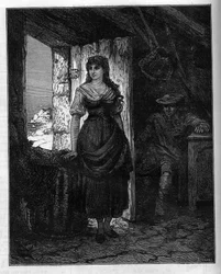 Portrett av Mercédès, en karakter i romanen «Greven av Monte Cristo» av Alexandre Dumas (1802-1870). Gravering i «Le Monde Illustré», 30. januar