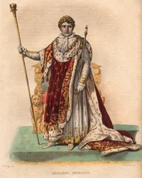 Portrett av Napoleon I (Napoleon Bonaparte) (1769-1821), keiseren av franskmennene, i keiserlige klær.