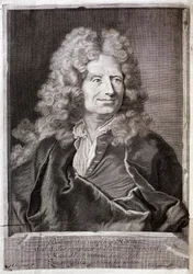 Portrett av Nicolas Boileau, også kjent som Boileau Despréaux (Boileau-Despréaux) (1636-1711), dikter og forfatter. Gravering til illustrasjon av Herr Boileau Despréaux
