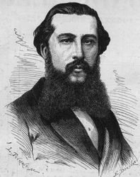 Portrait of Paul Soleillet (1842-1886), French explorer. Engraving in “” Le Monde Illustré”” n°1118 of 31 August 1878.