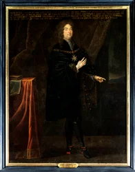 Portrett av Pierre Francois Maximilian IV av Bethune, tredje hertug av Sully (1640-1694). Han har halskjedet med insigniene til Den Hellige Ånds Orden (Den Hellige Ånds Orden). Anonymt maleri fra 1600-tallet. Olje på lerret. Obligatorisk omtale: