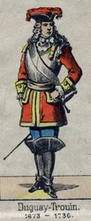 Portrett av Rene Duguay Trouin (Duguay-Trouin) (Rene Trouin du Gue dit) (1673-1736) fransk sjømann. Bilde av Epinal fra slutten av 1800-tallet.