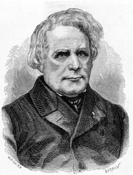 Portrett av Ruhmkorff Heinrich Daniel (1803 - 1877), bygger av fysikkinstrumenter (induksjonsapparatet), tysk mekaniker og elektriker - i "" Album of Science; berømte vitenskapsmenn; Store funn""" 1896.
