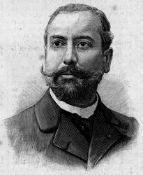 Portrett av Victor Theophile Liotard (1858-1916), fransk farmasøyt og kolonialfarer. Gravering i "" Journal des Voyages"" av 29. januar