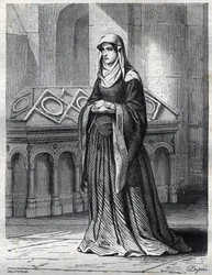 Portrait of the Benedictine nun who would have been the mistress and sister of Pope Gregoire XII and the mother of Eugene IV (Gabriele Condulmer 1383-1447). Engraving in “” History of the Popes (...) Crimes of the Queen King and Emperors through the centur