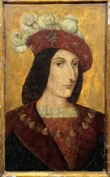 Portrett av kongen av Frankrike Charles VIII (1470-1498) Maleri på tre av den franske skolen. Chateau de Langeais fra 1400-tallet