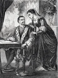 Portrett av kongen av Frankrike Henri II (1519-1559) og Diane de Poitiers (1499-1566)" (Portrett av kongen av Frankrike Henri II og Diane av Poitiers) - gravering -