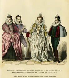 Portretter i 1581, av Louise de Vaudemont (1553-1601), dronning av Frankrike, kone til Henry III (1551-1589), av den tredje hertugen av Guise, Henri I, kjent som Balafre (1549-1588), av Marguerite av Lorraine (1564-1625) datter av greven av Vaudemont (Nico