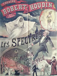 Plakat som reklamerer for ’Spøkelser og Djevelens hus’ på Théâtre Robert-Houdin, Paris, ca. 1870