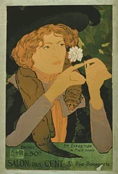 Plakat som reklamerer for den femte utstillingen for Salon Des Cent, Paris
