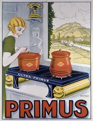Plakat som reklamerer for Primus-komfyren, trykt av Dampenon & Elarue