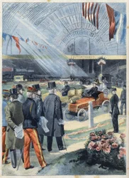 President of the Republic of France Emile Loubet (1838-1929) has the exhibition of industrial alcohol in the machine gallery at the Champ de Mars (Champs-de-Mars) in Paris, in "Le Petit Parisien”