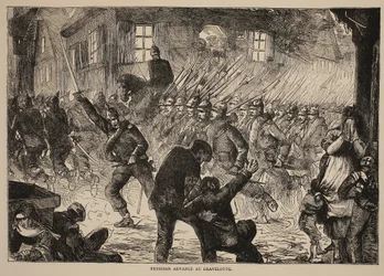 Preussisk fremrykk ved Gravelotte, illustrasjon fra Cassells History of the War between France and Germany, 1870-1871