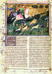 Jakten på en rognbukk, fra Livre de la Chasse, originaltekst skrevet av Gaston III, Comte de Foix Phebus le Chasseur (1331-91) Avignon, 1387-89 (gouache på pergament)