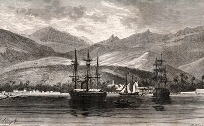 Rade de Taiti - Tahiti - gravering i "La France illustrée: geografi, historie, statistisk administrasjon" av V.A. Malt-Brown. 1884