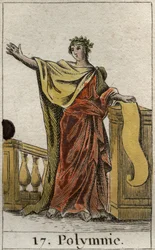Representasjon av Polyhymnia, Muse of hellig hymne og veltalenhet. Fra "Mythology of Youth" av Pierre Blanchard 1803.