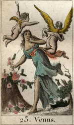 Representasjon av Venus, gudinnen for kjærlighet, skjønnhet og fruktbarhet. Fra "Mythology of Youth" av Pierre Blanchard 1803.