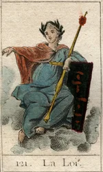 Representation of the Act as a woman holding a sceptre. (The Law as a young woman, holding a sceptre). From “Mythology of Youth” by Pierre Blanchard 1803.