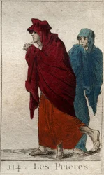 Representasjon av Bønnene (eller Lites), døtre av Jupiter, i form av gamle, lamme og ydmyke kvinner. (Representasjon av Litae (Bønner), som gamle, lamme og ydmyke kvinner. Fra «Mythology of Youth» av Pierre Blanchard 1803.