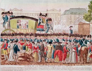 Den franske kongefamiliens retur til Paris, 25. juni 1791, krysser gruppen Place de la Concorde (gravering)