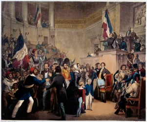 Revolusjonen av 1848. Hertuginnen av Orleans dukker opp i Deputerthuset (nasjonalforsamlingen) med barna sine for å få Regency (24. februar)