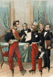 Revolusjonen i juli 1830: "" Du er den beste av republikkene"" setning sagt av La fayette (Lafayette) til hertugen av Orleans, som ble Louis Philippe I (1773-1850), kongen av franskmennene, 26. juli 1830 .
