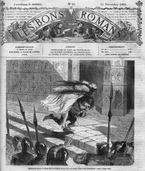 Romersk serie: "" Notre Dame de Paris"" av Victor Hugo (1802-1885). Quasimodo og Esmeralda. Gravering i "" Les bons romances""