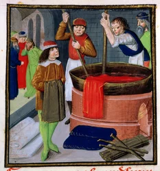 Roy 15 E III f.269 Fargeduk, fra Des Proprietes des Choses av Bartholomeus Anglicus