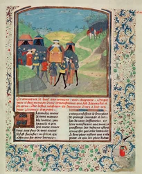 Roy 17 FI f.198 Alexander den store henvender seg til sine menn i håp om å overtale dem til å fortsette inn i India, fra Quinte Curse Ruffe des Fais du Grant Alexandre, ca. 1468 (vellum)