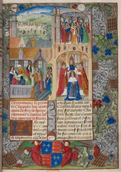 Royal 20 E. V, f.8 Kroningen av Karl VII, scener fra 