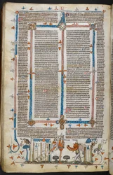 Royal MS 10 E IV, f.209v, The Painter and the Devil, fra Decretals of Gregory IX med glans av Bernard av Parma (