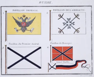 Russiske flagg, fra en fransk bok med flagg, ca. 1819