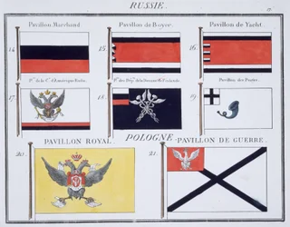 Russiske flagg, fra en fransk bok med flagg, ca. 1819