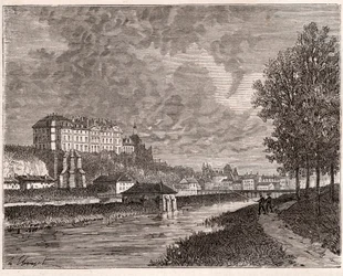 Sable-sur-Sarthe (Sable sur Sarthe) - gravering i "La France illustree: geografi, historie, statistisk administrasjon" av V.A. Malt-brun. 1884