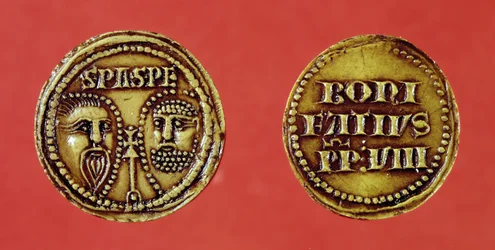 Segl med hodene til St. Paul og St. Peter, fra en okse av pave Boniface VIII, recto and verso, 1295 (voks)