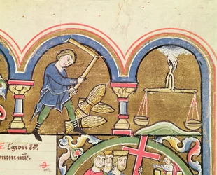 September: Tresking av korn, fra Psalter of St. Elizabeth