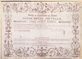 Aksjebevis for 500 franc for Bazar Bonne-Nouvelle, 1836