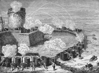 Beleiring av et befestet slott på 1500-tallet.