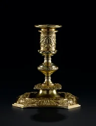 Sølvforgylt lysestake med avtakbar dyse, fra toaletttjenesten Lennoxlove, eid av Frances Teresa Stewart, hertuginne av Richmond og Lennox: French, Paris, av Pierre Masse, 1661 - 1662