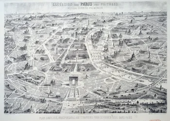 Forenklet plan for Paris uunnværlig for fremmede å guide seg alene i byen. Tallerken hentet fra "Ny guide for vandreren, utflukt til Paris uten bil"" Paris fra 1900-tallet, Musee Carnavalet