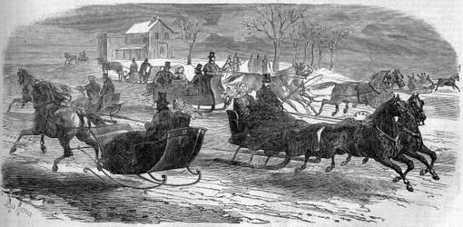 Sled in New York (New York), United States (United States), winter 1858. Engraving in “” Le Monde Illustré”” n°47 of 6 March 1858.