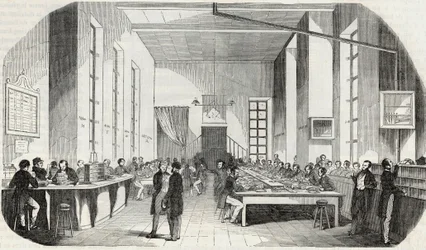 Sortering av brev fra Paris - Gravering i "" Tableau-de-Paris"" av Edmond Texier 1852