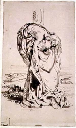 St Francis støtter den korsfestede Kristus
