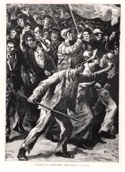 Streikere demonstrerte på gatene i Chicago under Pullman-opptøyene i 1894, ca. 1895