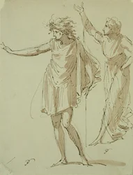 Studie av to klassisk draperte figurer, ca. 1790 (penn og blekk og vask på papir)