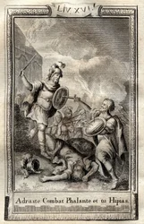 Telemaque surmonte Hippias - engraving of 1798 by Monnet in “Les Aventures de Telemaque, fils d